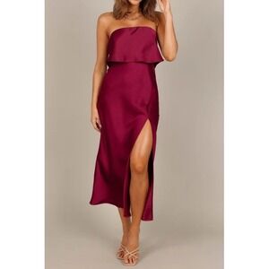 PETAL & PUP Vienna Strapless Midi Dress In Berry Red Women Size XS Formal Party